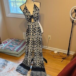 Stylish Black and White Halter Jumpsuit